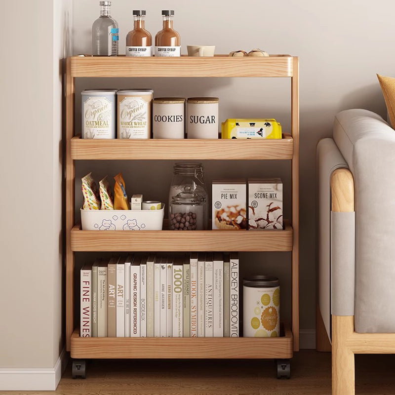 Mesa auxiliar rectangular de pino minimalista moderna y móvil de 4 niveles para sala de estar 