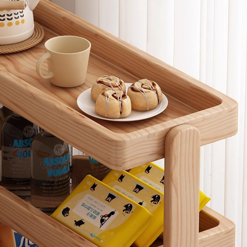 Mesa auxiliar rectangular de pino minimalista moderna y móvil de 4 niveles para sala de estar 