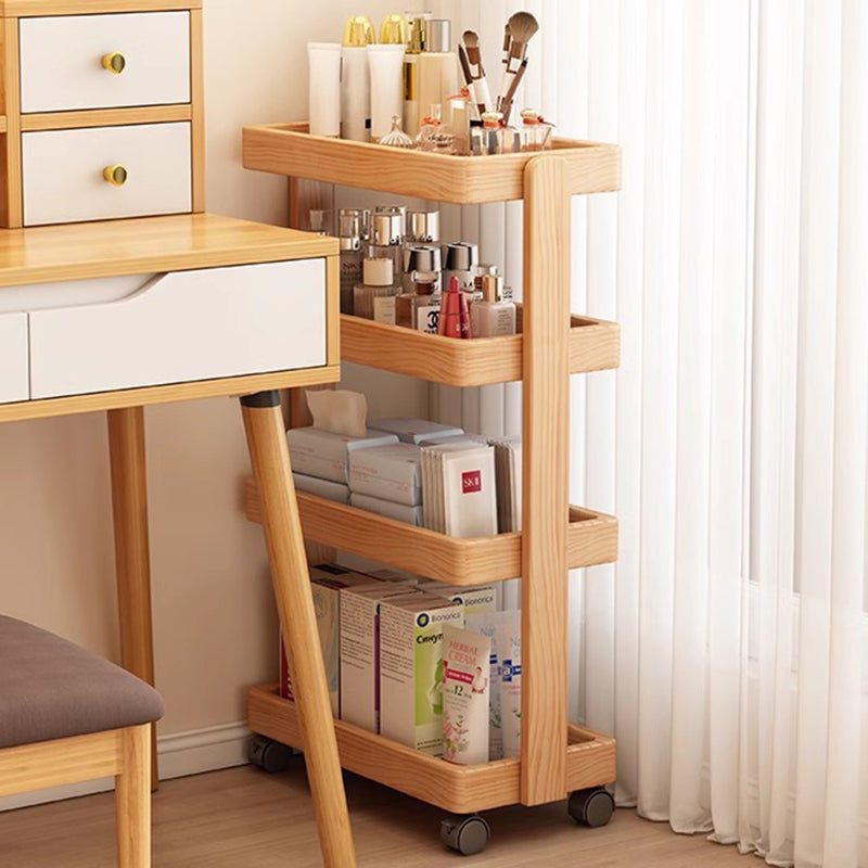 Mesa auxiliar rectangular de pino minimalista moderna y móvil de 4 niveles para sala de estar 