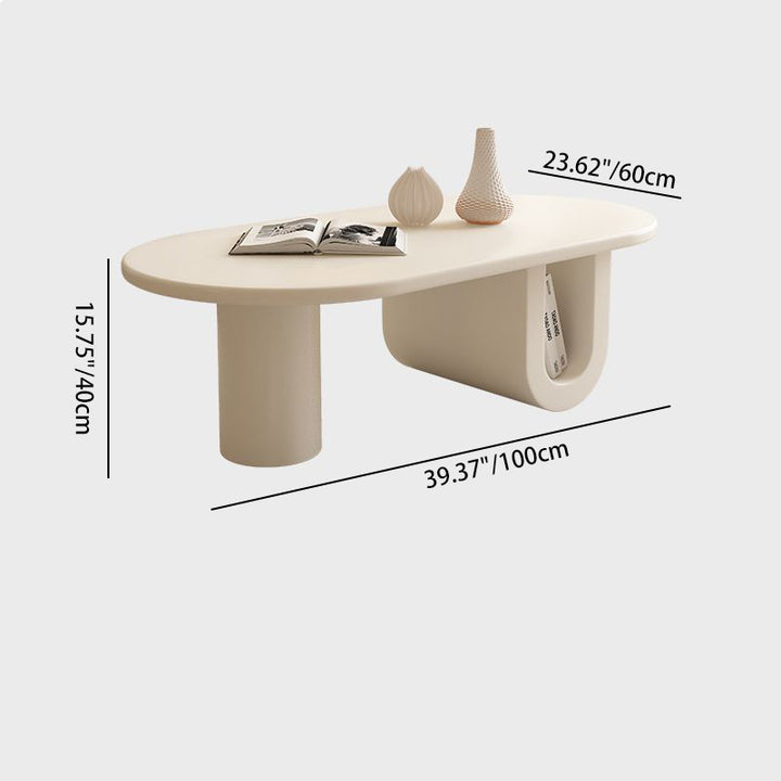 Mesa de Café Moderna Minimalista Elipse MDF con Patas en Forma de U y 1 Gabinete para Sala de Estar 
