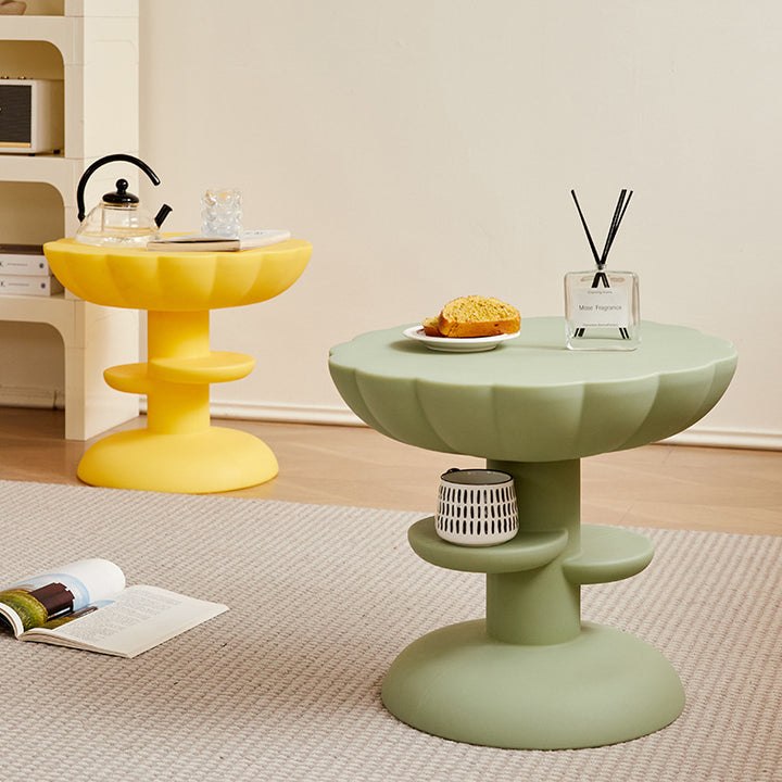 Modern Minimalist Round PE Plastic Flower Coffee Table 3-Tier For Living Room
