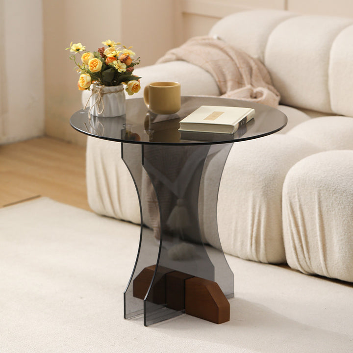 Contemporary Nordic Round Tempered Glass Ash Wood Coffee Table For Living Room