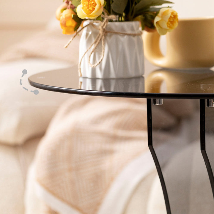 Contemporary Nordic Round Tempered Glass Ash Wood Coffee Table For Living Room