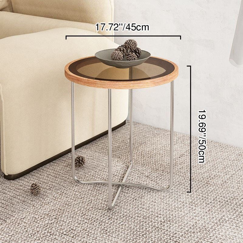 Table basse ronde moderne minimaliste en verre trempé, MDF et fer pour salon 