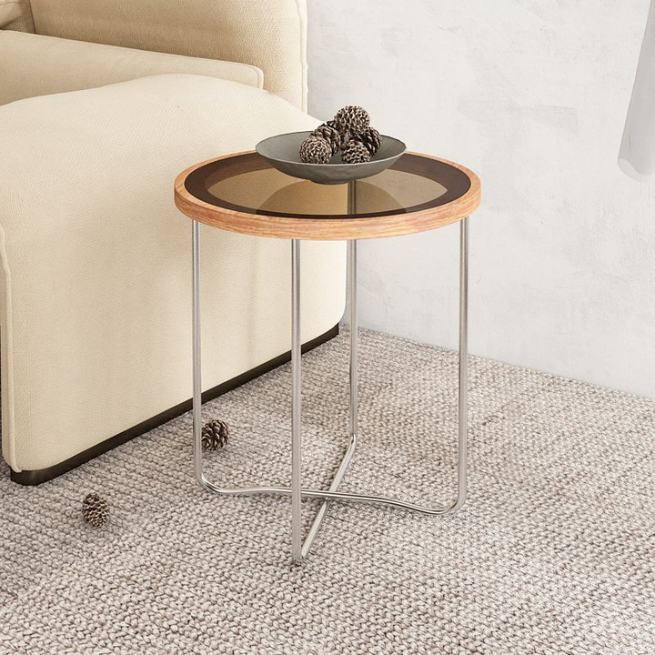 Table basse ronde moderne minimaliste en verre trempé, MDF et fer pour salon 