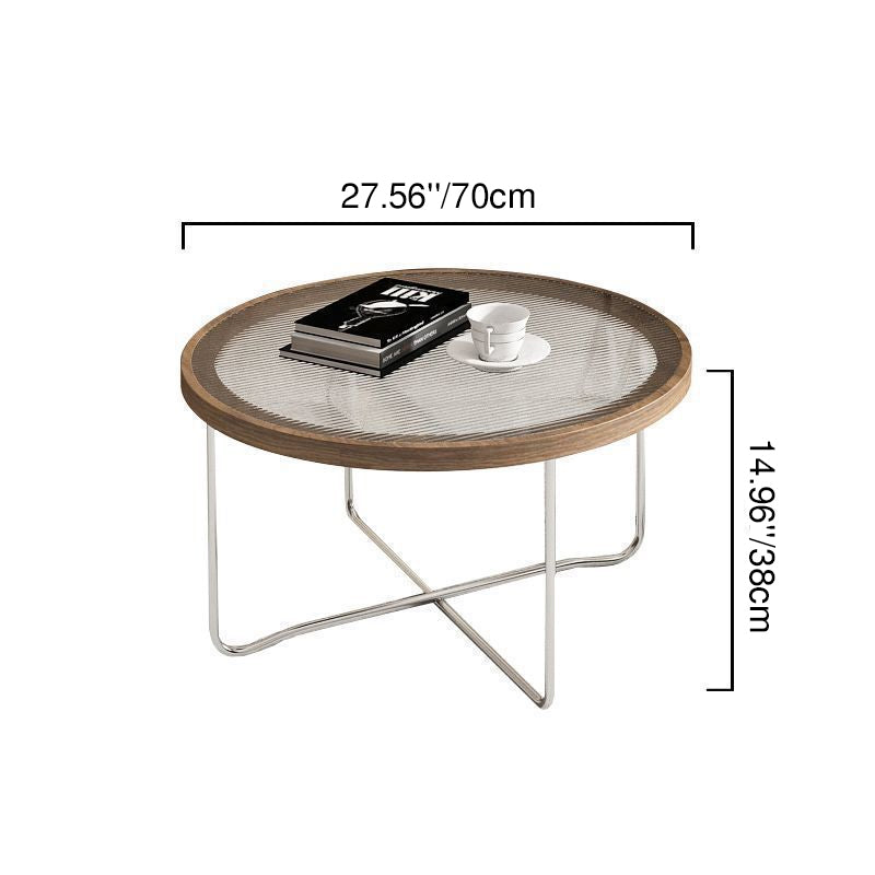 Table basse ronde moderne minimaliste en verre trempé, MDF et fer pour salon 