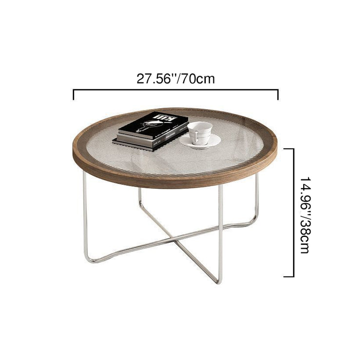 Table basse ronde moderne minimaliste en verre trempé, MDF et fer pour salon 
