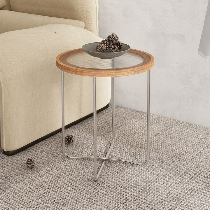 Table basse ronde moderne minimaliste en verre trempé, MDF et fer pour salon 