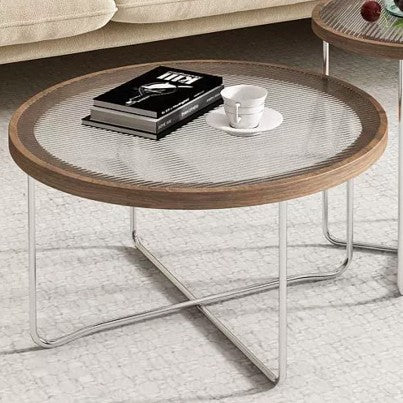 Table basse ronde moderne minimaliste en verre trempé, MDF et fer pour salon 