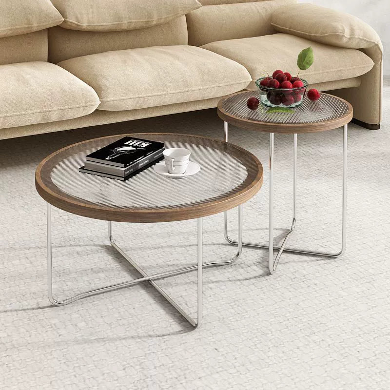 Table basse ronde moderne minimaliste en verre trempé, MDF et fer pour salon 