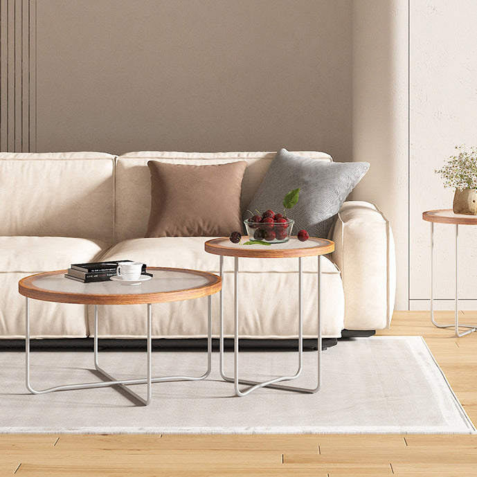 Table basse ronde moderne minimaliste en verre trempé, MDF et fer pour salon 