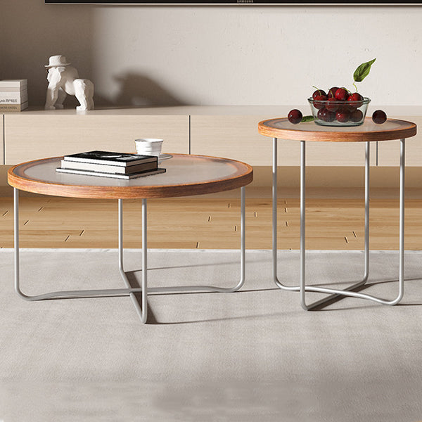 Moderner minimalistischer runder Couchtisch aus gehärtetem Glas, MDF und Eisen für das Wohnzimmer 