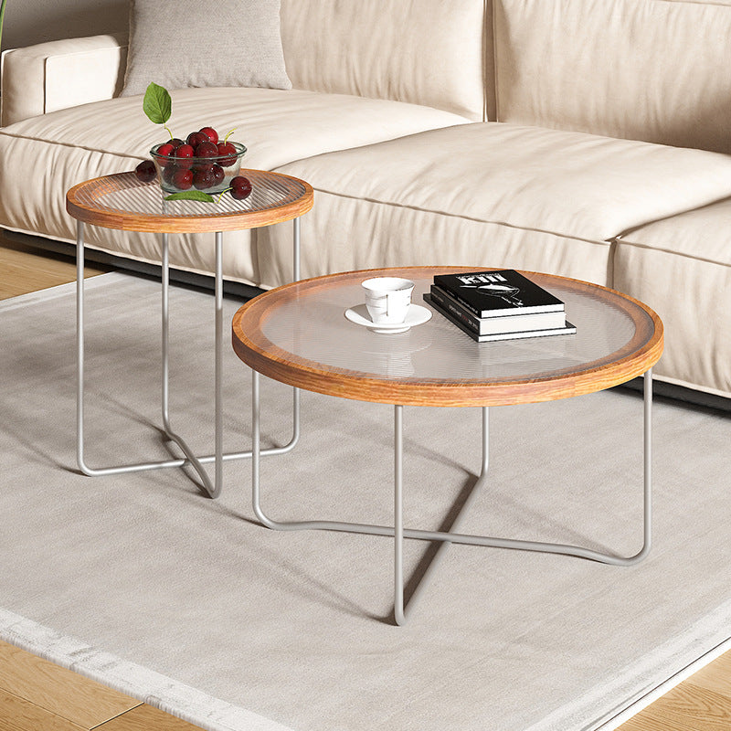 Table basse ronde moderne minimaliste en verre trempé, MDF et fer pour salon 