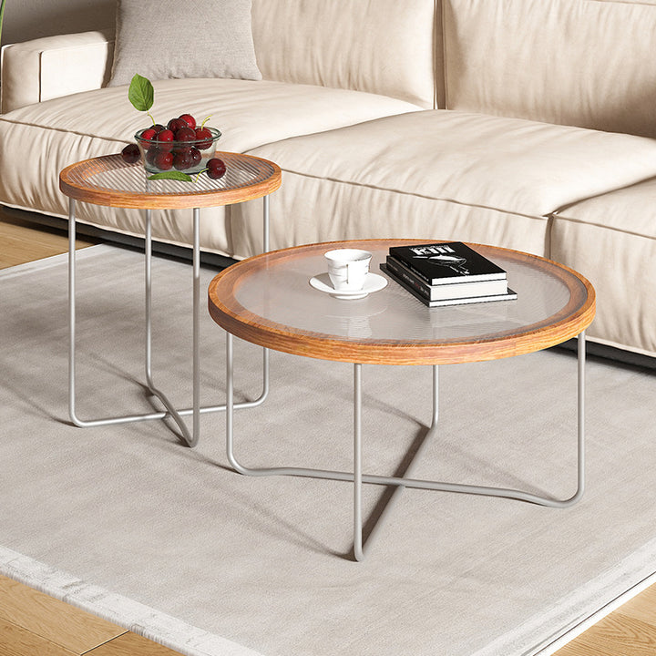 Table basse ronde moderne minimaliste en verre trempé, MDF et fer pour salon 