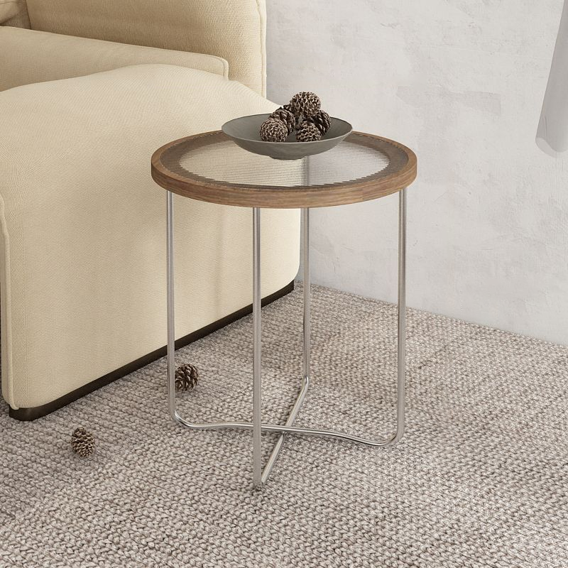 Table basse ronde moderne minimaliste en verre trempé, MDF et fer pour salon 
