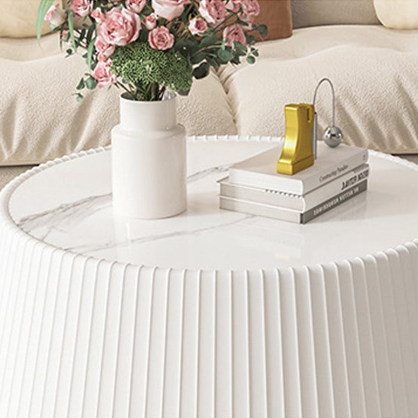 Mesa de centro redonda minimalista moderna de losa de piedra con cuero PU y madera maciza para sala de estar 