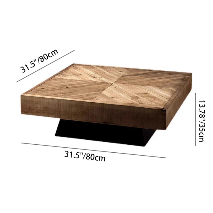 Mesa de café cuadrada de madera de pino retro contemporánea para sala de estar 