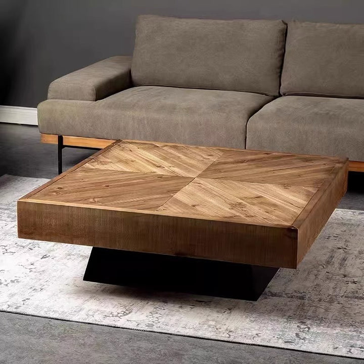 Mesa de café cuadrada de madera de pino retro contemporánea para sala de estar 