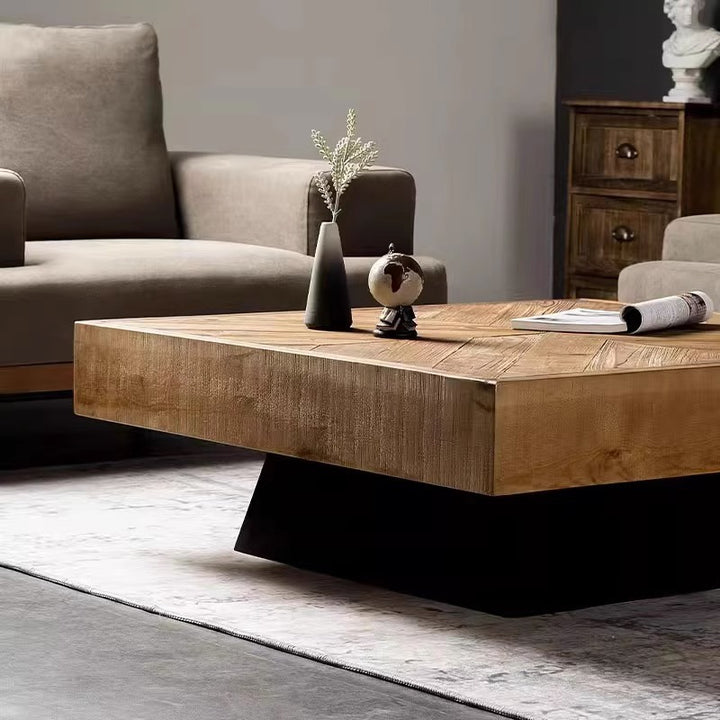 Mesa de café cuadrada de madera de pino retro contemporánea para sala de estar 