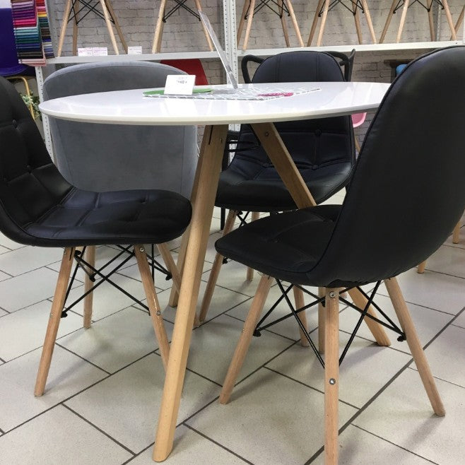 Table à manger ronde moderne minimaliste en MDF et bois de hêtre pour 3 à 4 places 