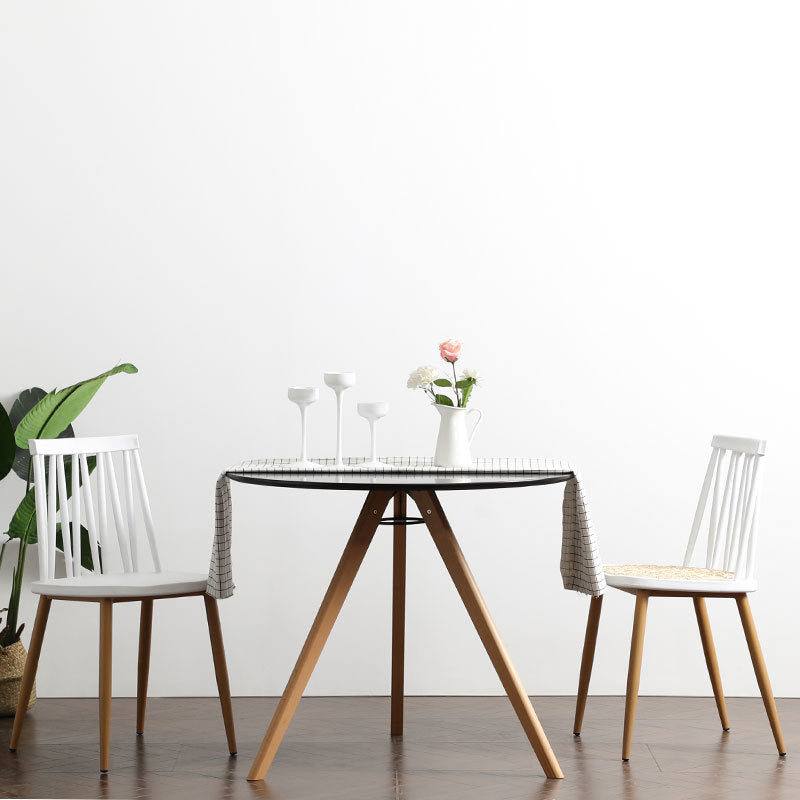 Table à manger ronde moderne minimaliste en MDF et bois de hêtre pour 3 à 4 places 