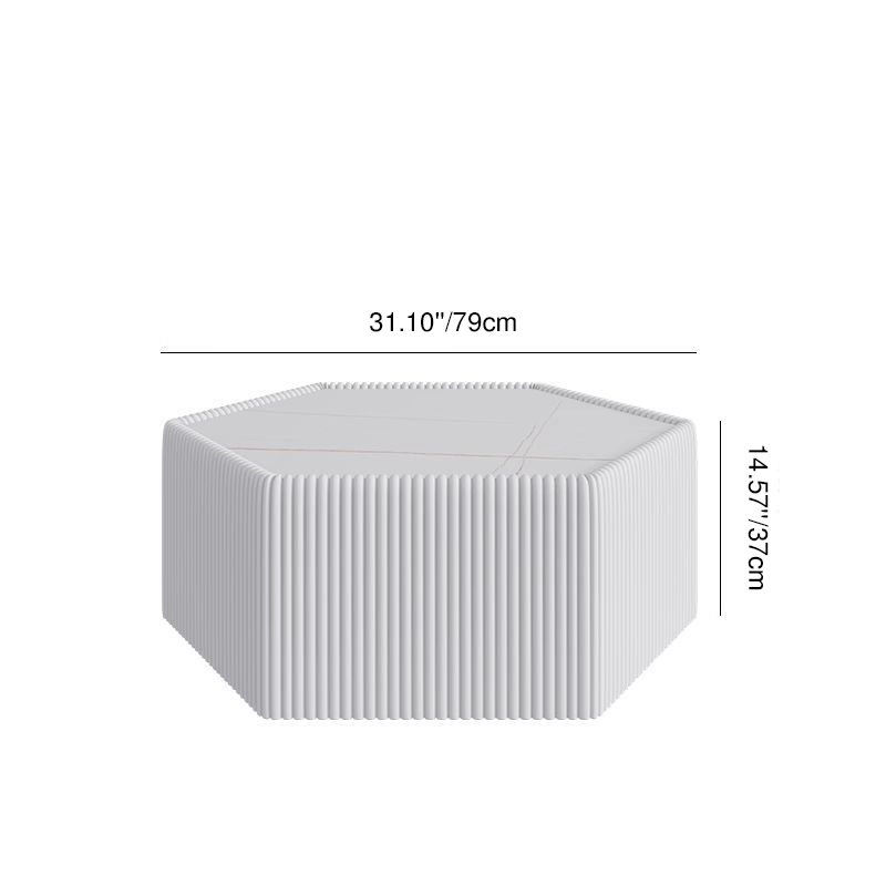Modern Minimalist Hexagon Stone Slab Faux Leather MDF Eucalyptus Wood Coffee Table For Living Room