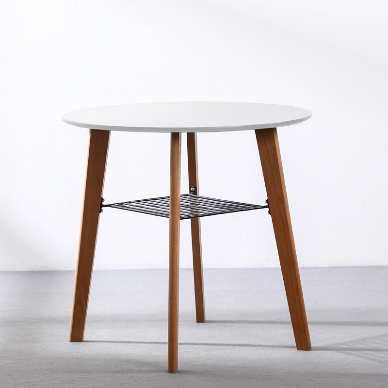 Mesa de comedor redonda contemporánea nórdica de MDF, madera de haya y hierro de 2 niveles para 3-4 asientos 
