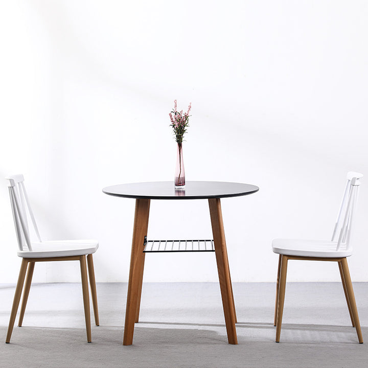 Mesa de comedor redonda contemporánea nórdica de MDF, madera de haya y hierro de 2 niveles para 3-4 asientos 