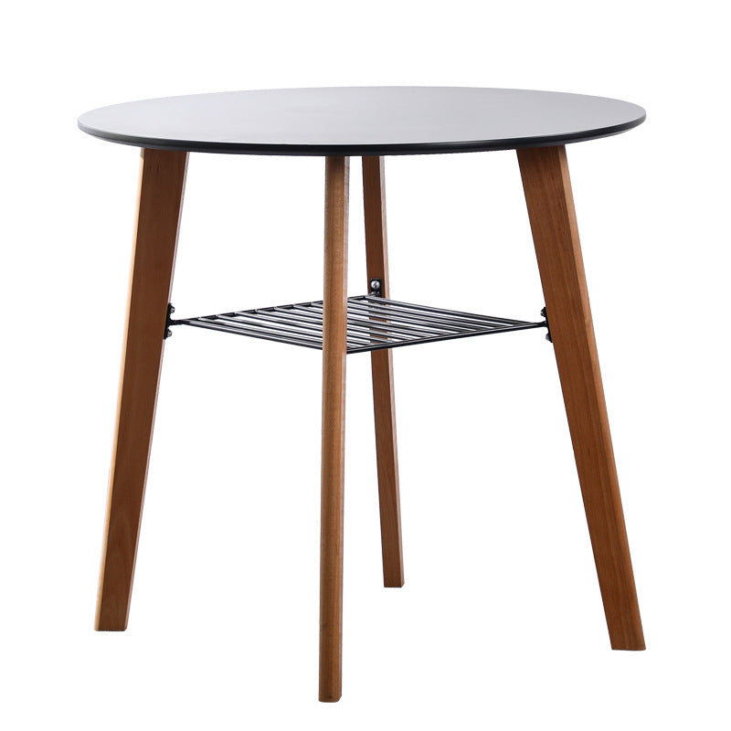 Mesa de comedor redonda contemporánea nórdica de MDF, madera de haya y hierro de 2 niveles para 3-4 asientos 