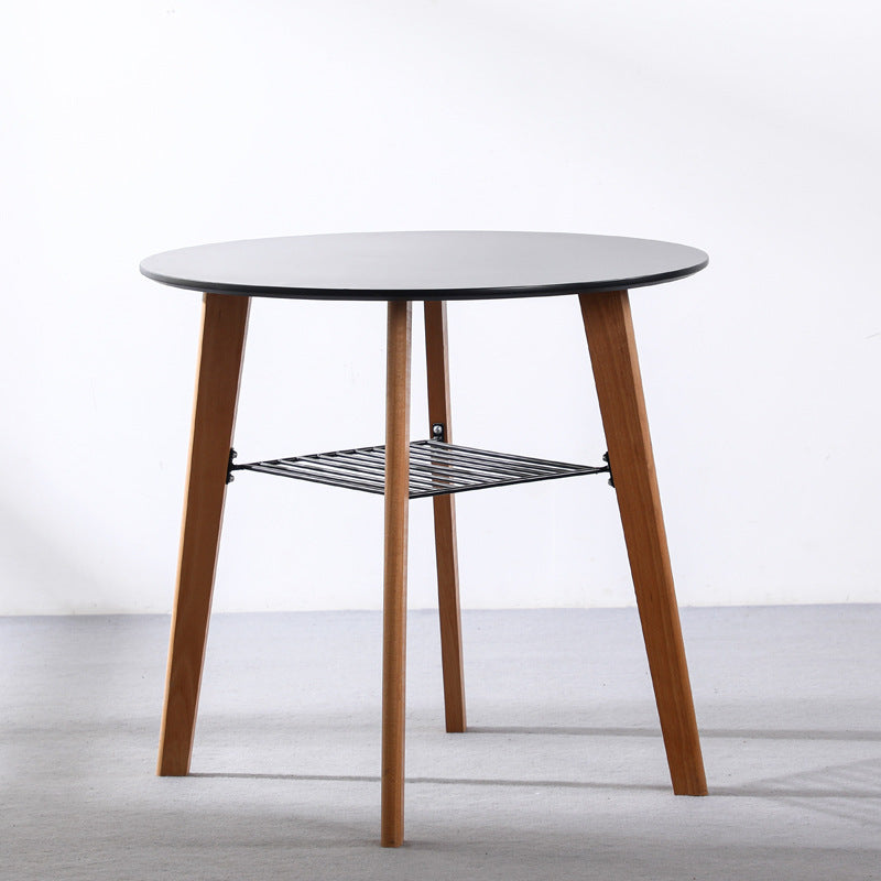 Mesa de comedor redonda contemporánea nórdica de MDF, madera de haya y hierro de 2 niveles para 3-4 asientos 