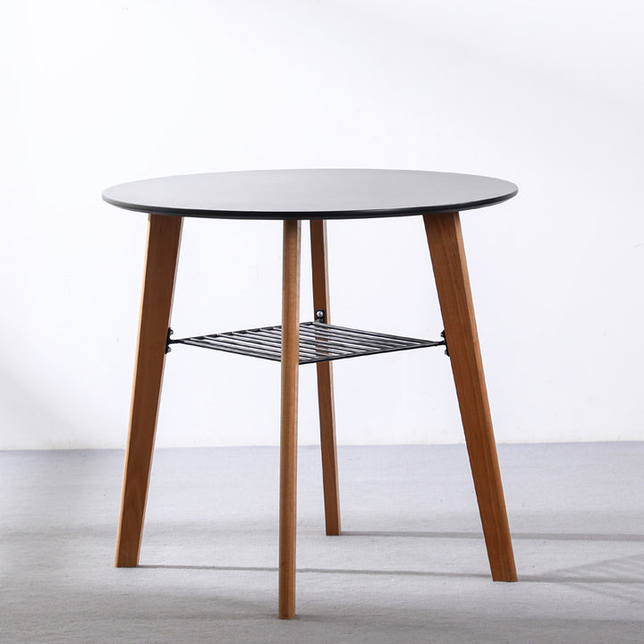 Mesa de comedor redonda contemporánea nórdica de MDF, madera de haya y hierro de 2 niveles para 3-4 asientos 
