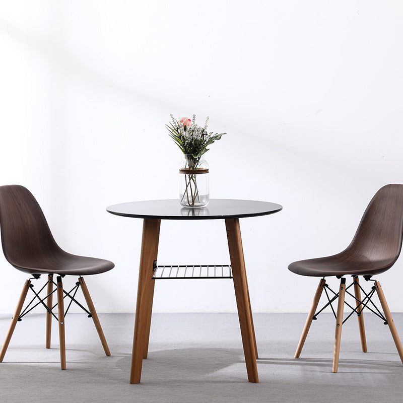 Mesa de comedor redonda contemporánea nórdica de MDF, madera de haya y hierro de 2 niveles para 3-4 asientos 