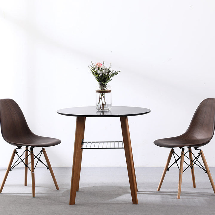 Mesa de comedor redonda contemporánea nórdica de MDF, madera de haya y hierro de 2 niveles para 3-4 asientos 
