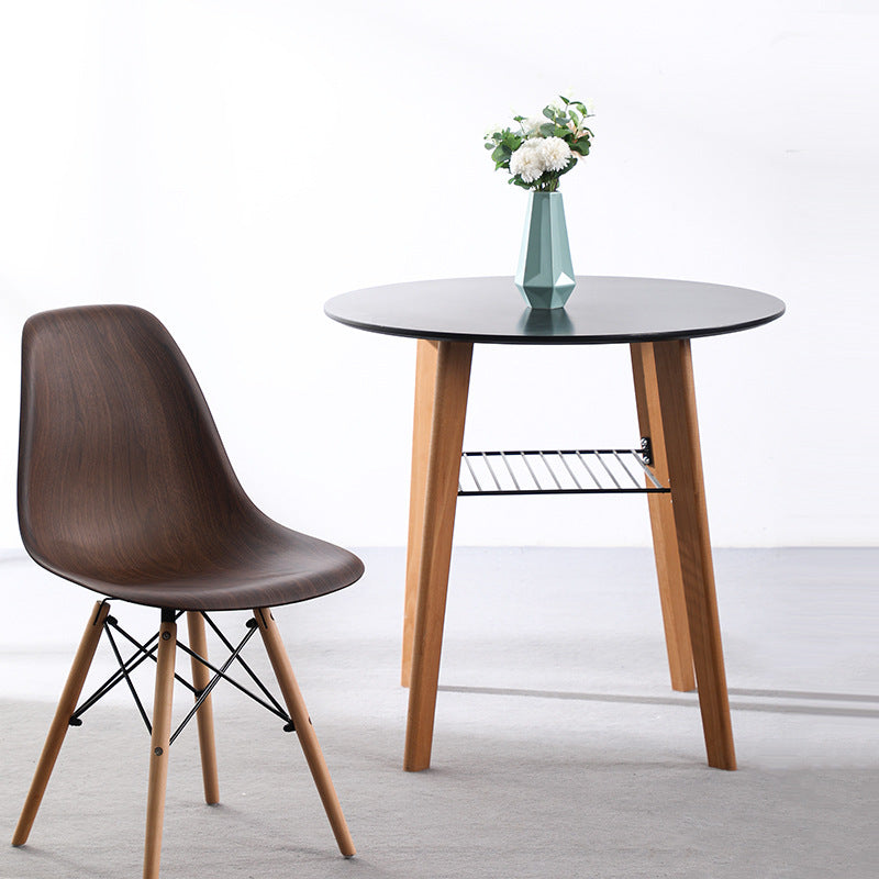 Mesa de comedor redonda contemporánea nórdica de MDF, madera de haya y hierro de 2 niveles para 3-4 asientos 