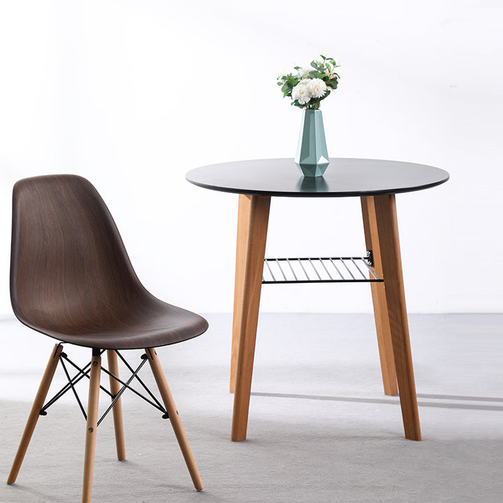 Mesa de comedor redonda contemporánea nórdica de MDF, madera de haya y hierro de 2 niveles para 3-4 asientos 