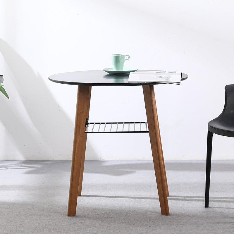 Mesa de comedor redonda contemporánea nórdica de MDF, madera de haya y hierro de 2 niveles para 3-4 asientos 