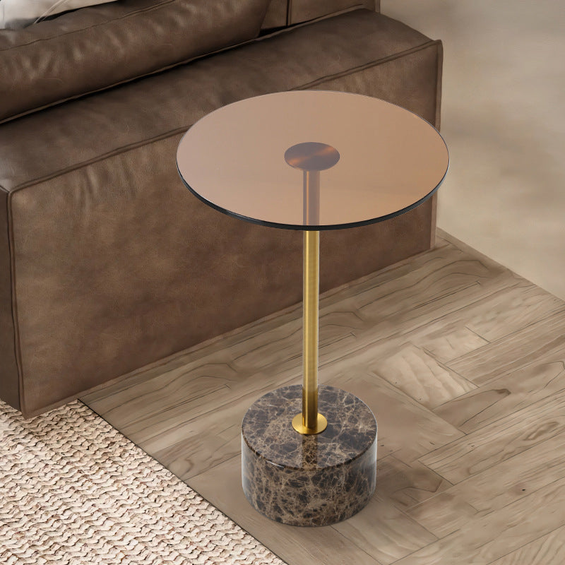 Modern Luxury Round Tempered Glass Marble Stainless Steel Coffee Table For Living Room