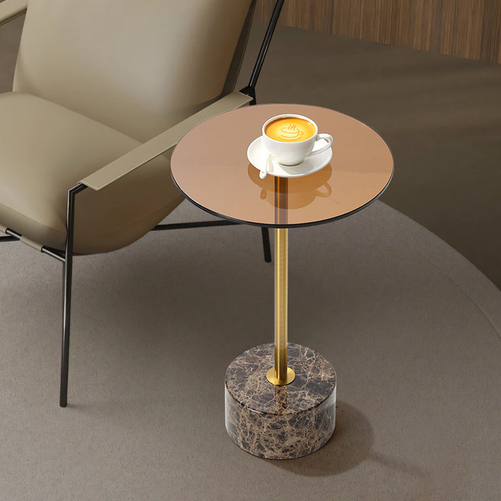 Modern Luxury Round Tempered Glass Marble Stainless Steel Coffee Table For Living Room