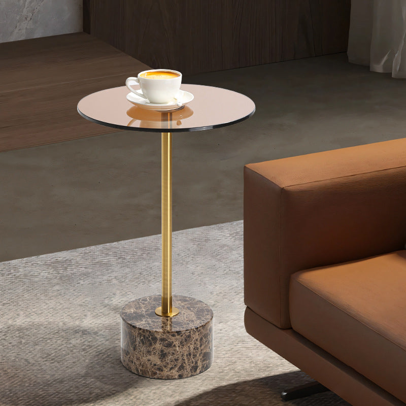 Modern Luxury Round Tempered Glass Marble Stainless Steel Coffee Table For Living Room