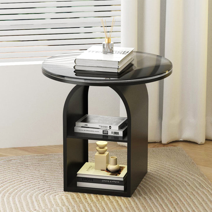 Table basse ronde moderne minimaliste en verre et fer, à 3 niveaux, pour salon 