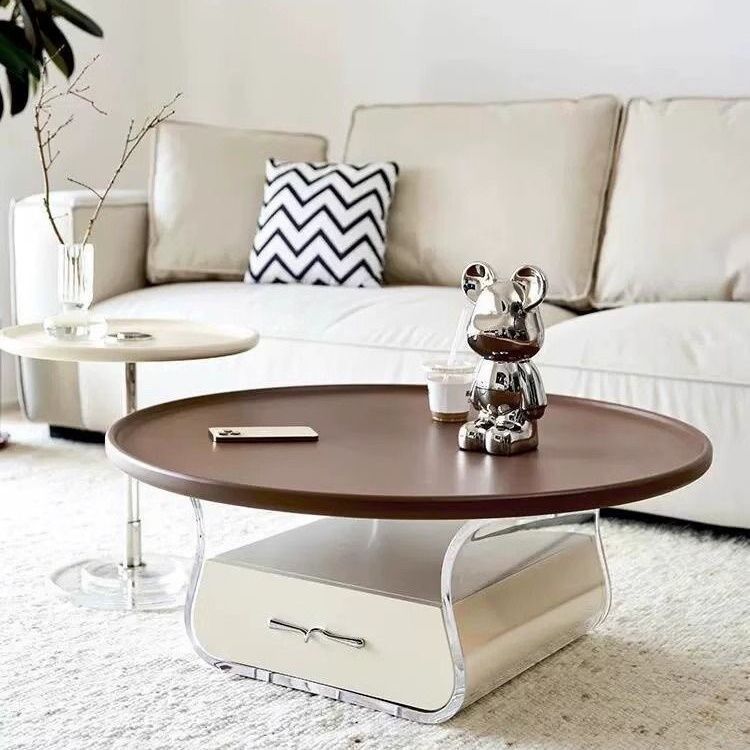 Moderner minimalistischer runder MDF Massivholz Acryl Couchtisch mit 1 Schublade für das Wohnzimmer 