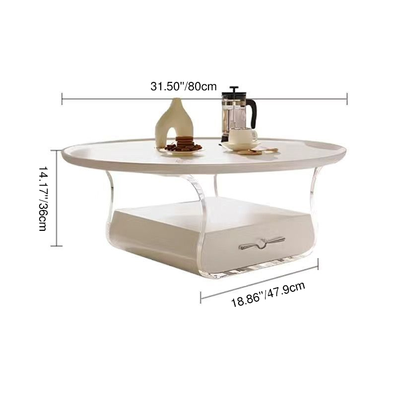 Moderner minimalistischer runder MDF Massivholz Acryl Couchtisch mit 1 Schublade für das Wohnzimmer 