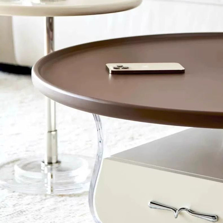 Moderner minimalistischer runder MDF Massivholz Acryl Couchtisch mit 1 Schublade für das Wohnzimmer 
