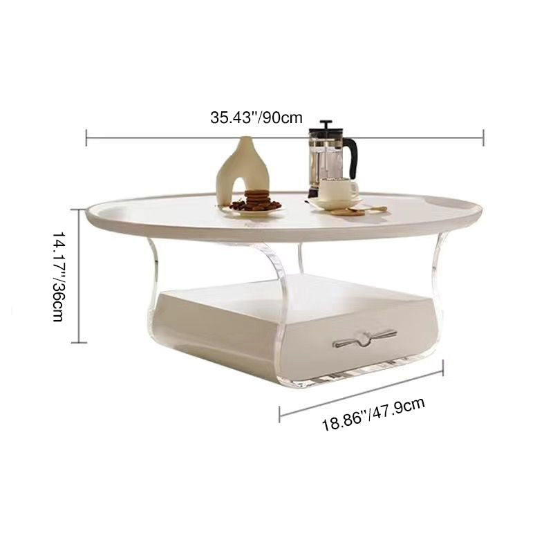 Moderner minimalistischer runder MDF Massivholz Acryl Couchtisch mit 1 Schublade für das Wohnzimmer 