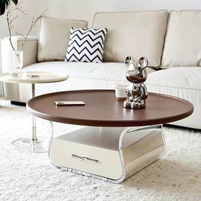 Moderner minimalistischer runder MDF Massivholz Acryl Couchtisch mit 1 Schublade für das Wohnzimmer 