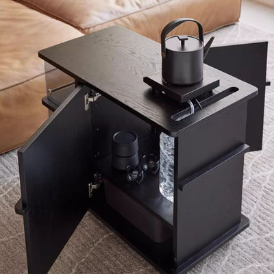 Modern Minimalist Rectangular Solid Wood Plywood Glass Stainless Steel Removable Partition Movable End Table 4-Cabinet For Living Room