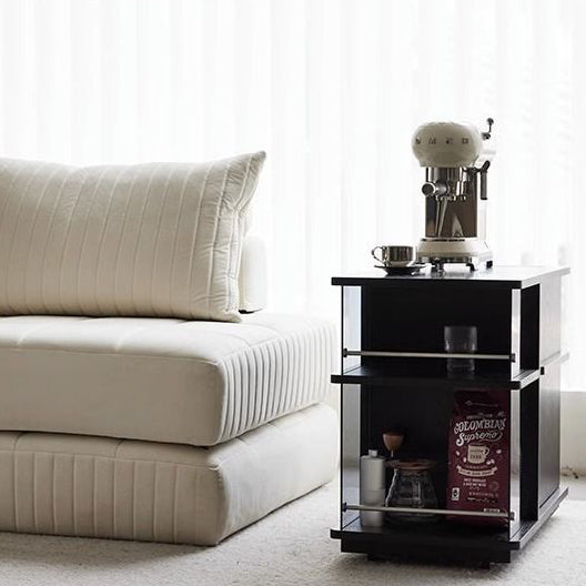 Moderner minimalistischer rechteckiger Massivholz-Sperrholz-Glas-Edelstahl-Entfernbare Trennwand Beweglicher Beistelltisch 4-Schrank für Wohnzimmer 