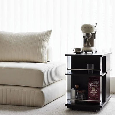 Modern Minimalist Rectangular Solid Wood Plywood Glass Stainless Steel Removable Partition Movable End Table 4-Cabinet For Living Room