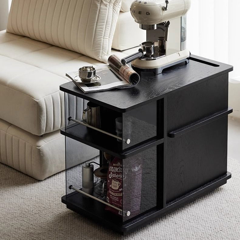 Modern Minimalist Rectangular Solid Wood Plywood Glass Stainless Steel Removable Partition Movable End Table 4-Cabinet For Living Room