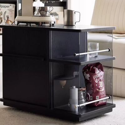 Modern Minimalist Rectangular Solid Wood Plywood Glass Stainless Steel Removable Partition Movable End Table 4-Cabinet For Living Room